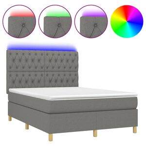 vidaXL Cama box spring c/ colch&atilde;o e LED 140x190 cm tecido cinza-escuro