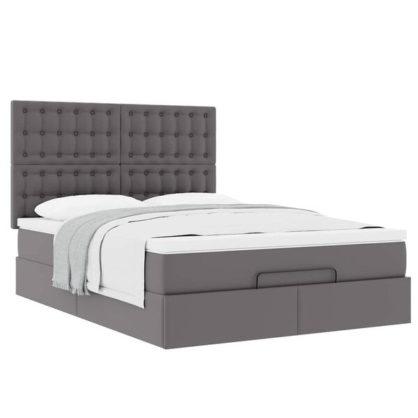vidaXL Estrutura de cama otomana com colch&atilde;o 140x190 cm cinzenta