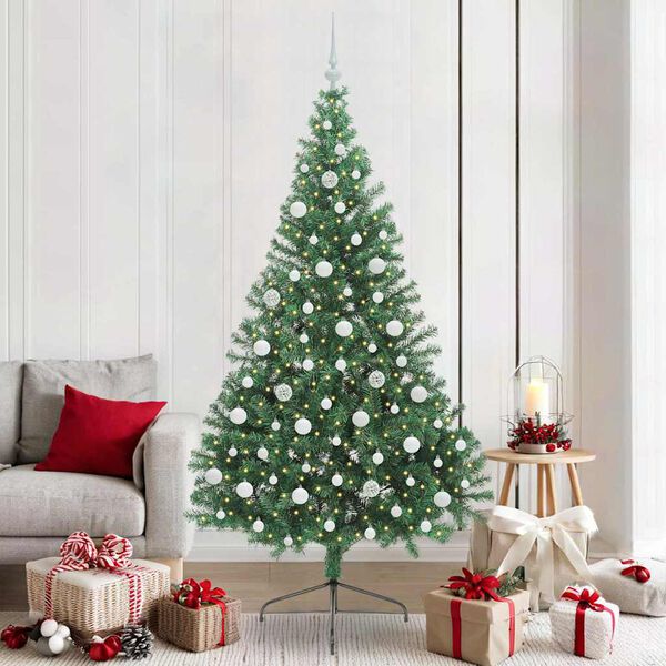 vidaXL &Aacute;rvore de Natal Artificial Pr&eacute;-iluminada Verde 210 cm PVC