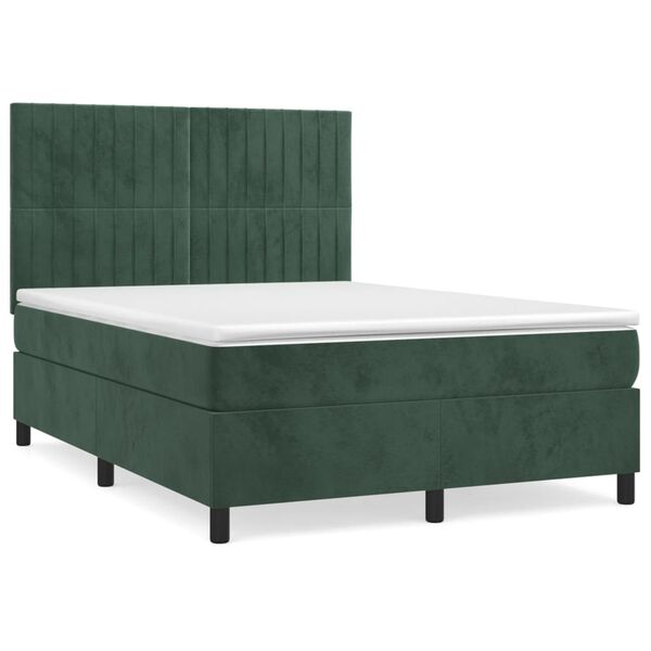 vidaXL Cama com molas/colch&atilde;o 140x200 cm veludo verde-escuro