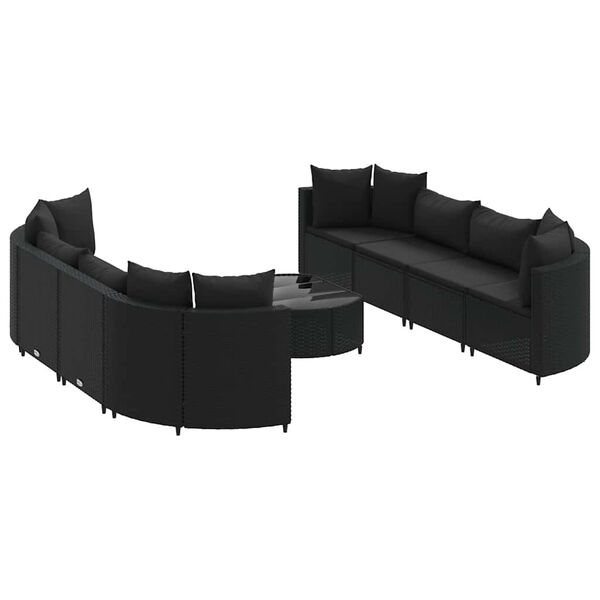 vidaXL 9 pcs conjunto de sof&aacute;s p/ jardim c/ almofad&otilde;es vime PE preto