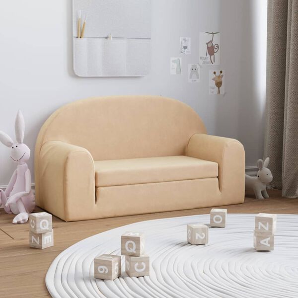 vidaXL Sof&aacute;-cama infantil de 2 lugares pel&uacute;cia cor creme