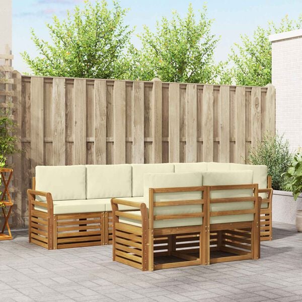 vidaXL Conjunto de Sof&aacute; Sectional com almofada 7 pcs Natural e Creme