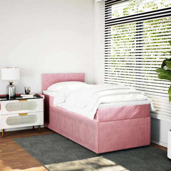 vidaXL Cama com molas/colch&atilde;o 90x200 cm veludo rosa