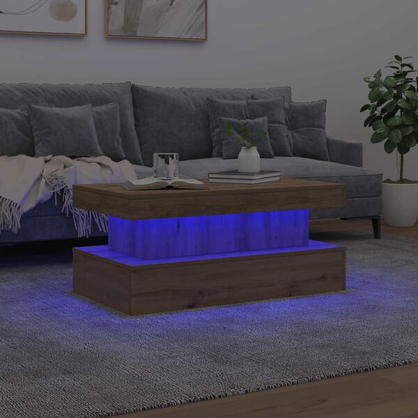 vidaXL Mesa de centro com luzes LED 90x50x40 cm carvalho artisiano