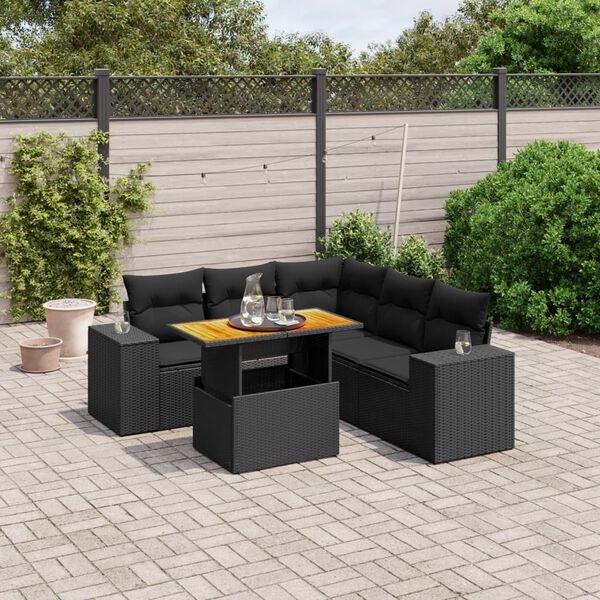 vidaXL 6 pcs conjunto sof&aacute;s de jardim c/ almofad&otilde;es vime PE preto