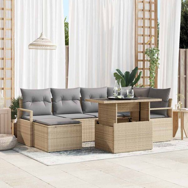 vidaXL Conjunto de Sof&aacute; de Jardim 7 pcs Bege Rattan Sint&eacute;tico