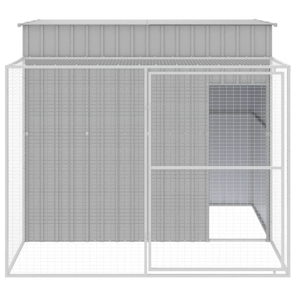 vidaXL Casota c&atilde;es c/ parque 214x253x181 cm a&ccedil;o galvaniz. cinza-claro