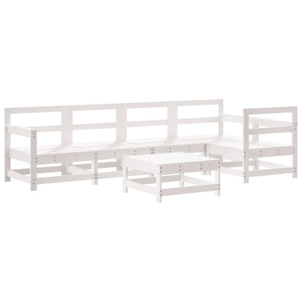 vidaXL 6pcs conjunto lounge jardim c/ almofadões madeira maciça branco
