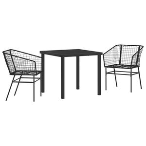 vidaXL Conjunto de Jantar para Jardim 3 pcs Preto vime PE