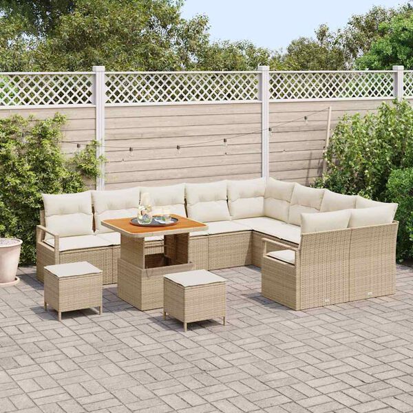vidaXL Conjunto de Sof&aacute; de Jardim 12 pcs Bege Rattan Sint&eacute;tico
