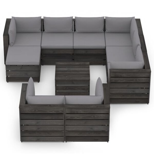 vidaXL 10pcs conj. lounge jardim + almofad&otilde;es madeira impreg. cinzento
