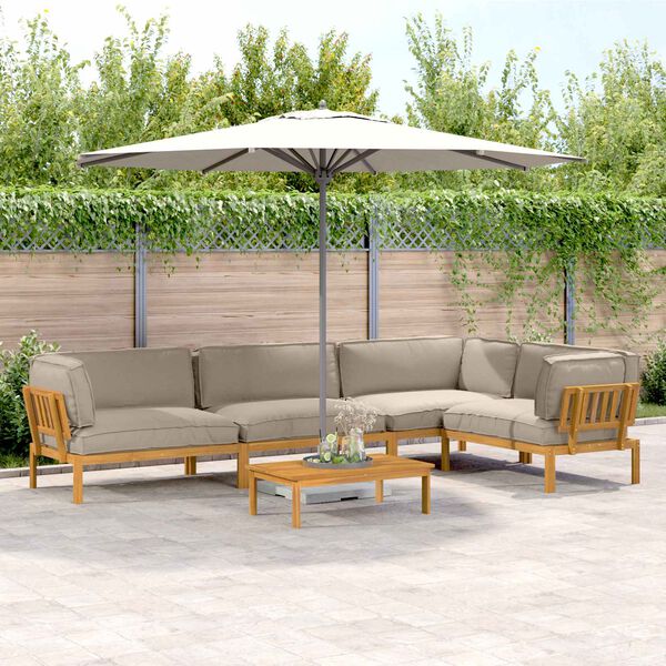 vidaXL Conjunto de Sof&aacute;s com almofada Liso 5 pcs Cinzento-acastanhado