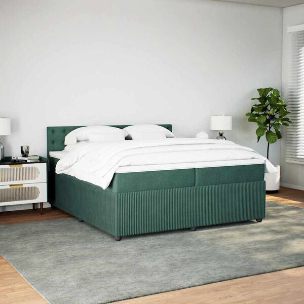 vidaXL Cama com molas/colch&atilde;o 200x200 cm veludo verde-escuro