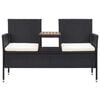 vidaXL Banco de jardim 2 lugares com mesa centro 143 cm vime PE preto