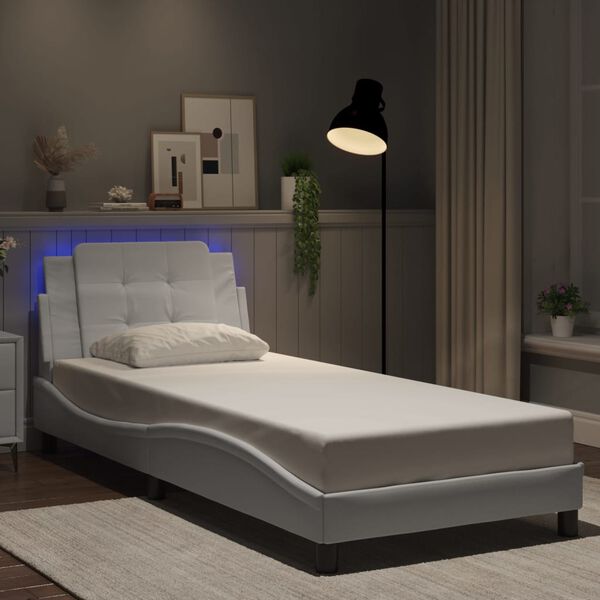 vidaXL Estrutura de cama com LED sem colch&atilde;o Zadar 100x203 cm branco