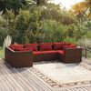 vidaXL 6 pcs conjunto lounge jardim c/ almofadões vime PE castanho
