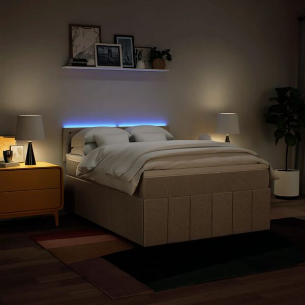 vidaXL Cama com molas/colch&atilde;o 140x200 cm tecido cor creme