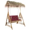 vidaXL Banco baloi&ccedil;o 2 lug. bambu c/ folhas palmeira e almofad&atilde;o 202cm