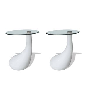 vidaXL Mesas centro 2 pcs c/ tampo redondo de vidro, branco brilhante