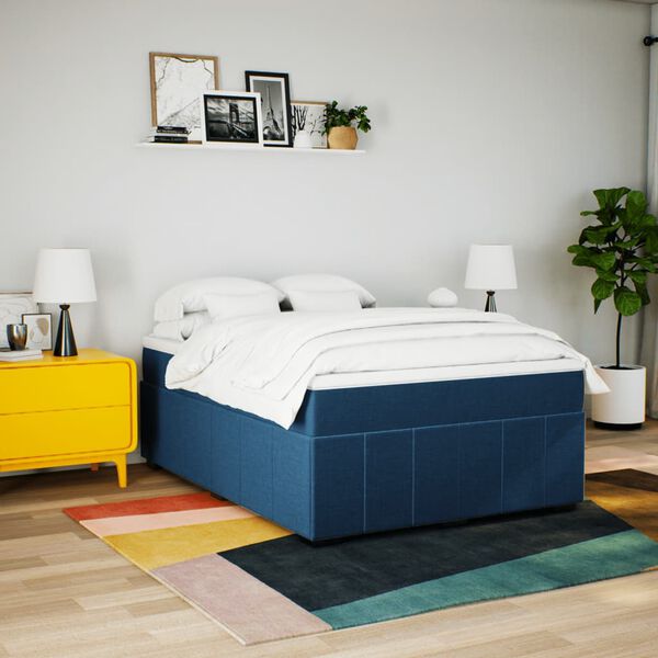 vidaXL Cama com molas/colch&atilde;o 140x200 cm tecido azul