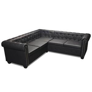 vidaXL Sof&aacute; de canto Chesterfield 5 lugares couro artificial preto