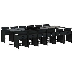 vidaXL 13 pcs conjunto de jantar p/jardim com almofad&otilde;es vime PE preto