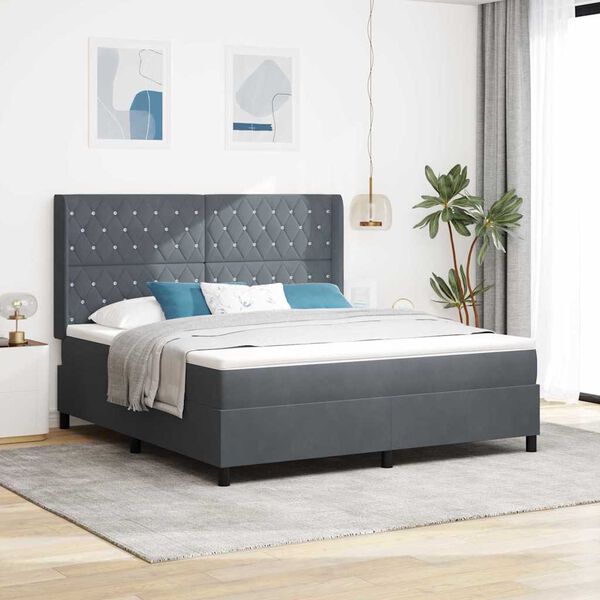 vidaXL Cama Box com colch&atilde;o com led Cinza Escuro 180 x 200 cm Veludo