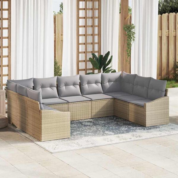 vidaXL Conjunto de Sofá de Jardim 9 pcs Bege Rattan Sintético