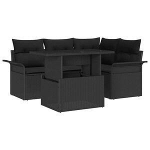 vidaXL Conjunto de Sof&aacute; de Jardim 5 pcs Preto Rattan Sint&eacute;tico