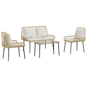 vidaXL Conjunto de M&oacute;veis de Jardim 4 unid. Preto e Creme vime PE