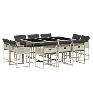 vidaXL 11 pcs conjunto jantar p/ jardim c/ almofad&otilde;es vime PE cinzento