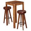 vidaXL Conjunto de bar 3 pcs madeira ac&aacute;cia maci&ccedil;a e couro genu&iacute;no