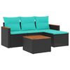 vidaXL Conjunto de sof&aacute; de jardim de 5 pe&ccedil;as com almofadas em rattan sint&eacute;tico preto