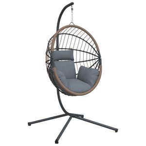 vidaXL Cadeira forma de ovo suspensa c/ suporte vime/a&ccedil;o cinza-claro
