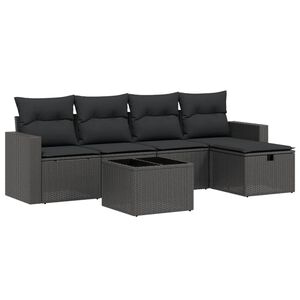 vidaXL 6 pcs conjunto sof&aacute;s de jardim c/ almofad&otilde;es vime PE preto