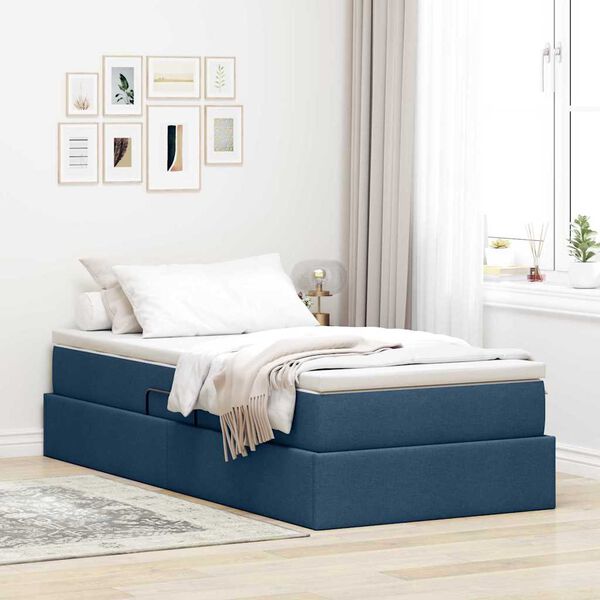 vidaXL Cama com arruma&ccedil;&atilde;o e colch&atilde;o Azul 90 x 200 cm Poli&eacute;ster