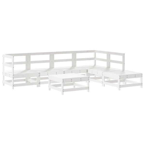 vidaXL 7pcs conjunto lounge jardim c/ almofadões madeira maciça branco