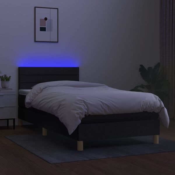 vidaXL Cama box spring c/ colch&atilde;o e LED 80x200 cm tecido preto
