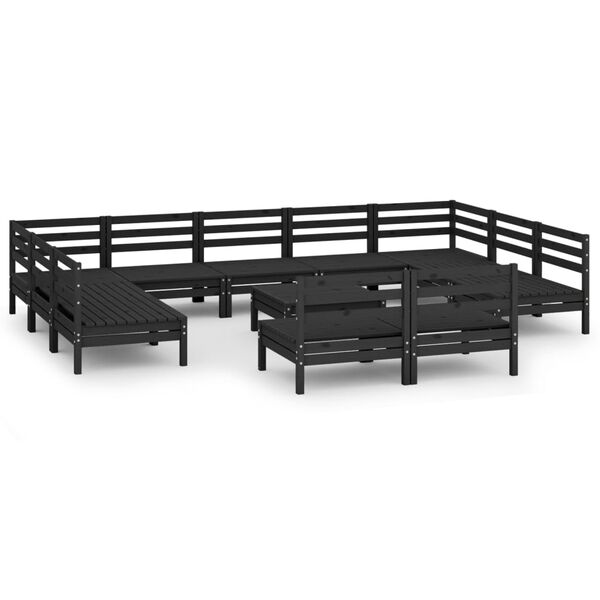 vidaXL 12 pcs conjunto lounge de jardim pinho maci&ccedil;o preto