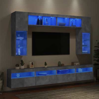 vidaXL 8 pcs conj. móveis de parede p/ TV luzes LED cinzento cimento