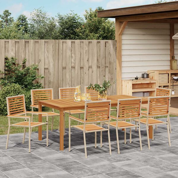 vidaXL Conjunto de Jantar para Jardim 9 pcs Bege Rattan Sintético