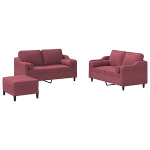 vidaXL 3 pcs conjunto de sof&aacute;s com almofadas tecido vermelho-tinto