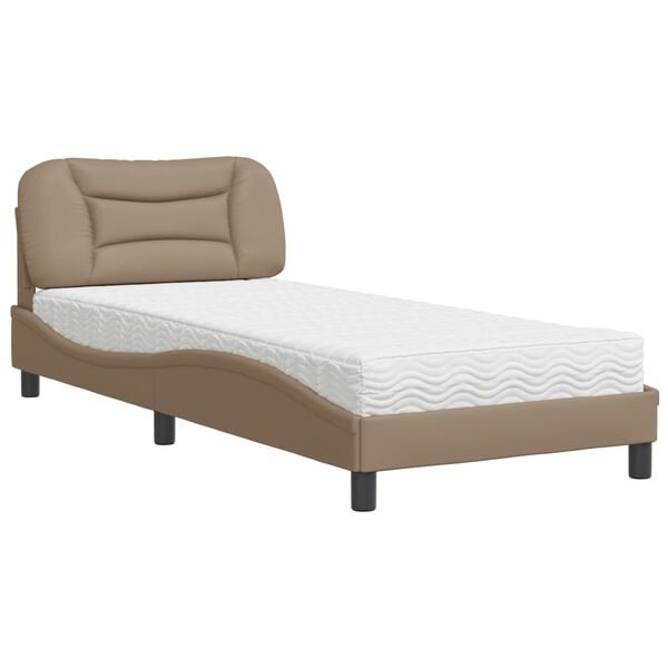 vidaXL Cama com colch&atilde;o Hvar 90x200 cm couro artificial cor cappuccino