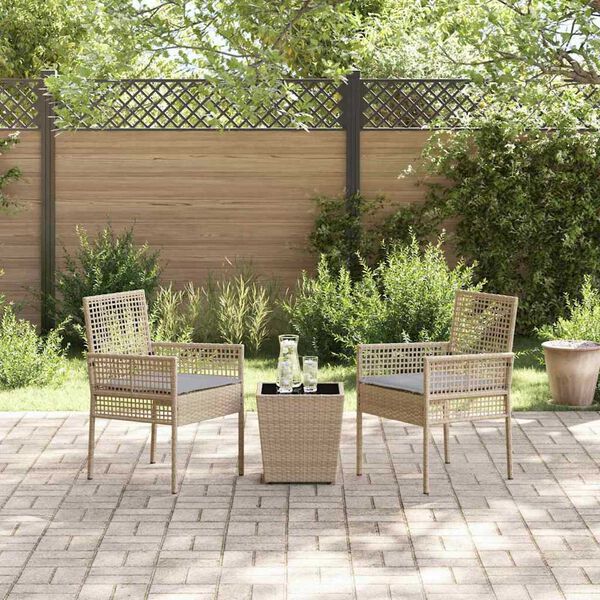 vidaXL Conjunto Bistro de Jardim 3 pcs Bege Rattan Sintético
