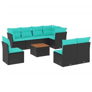 vidaXL 9 pcs conjunto de sof&aacute;s p/ jardim c/ almofad&otilde;es vime PE preto