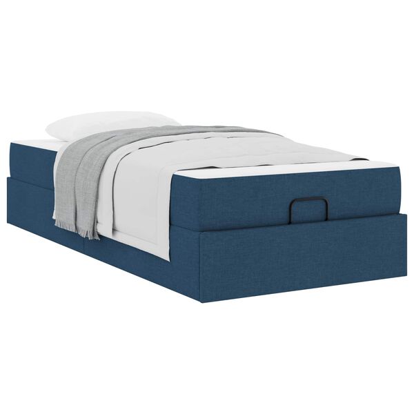vidaXL Estrutura de cama com colch&atilde;o com colch&atilde;o 2 pcs Azul tecido