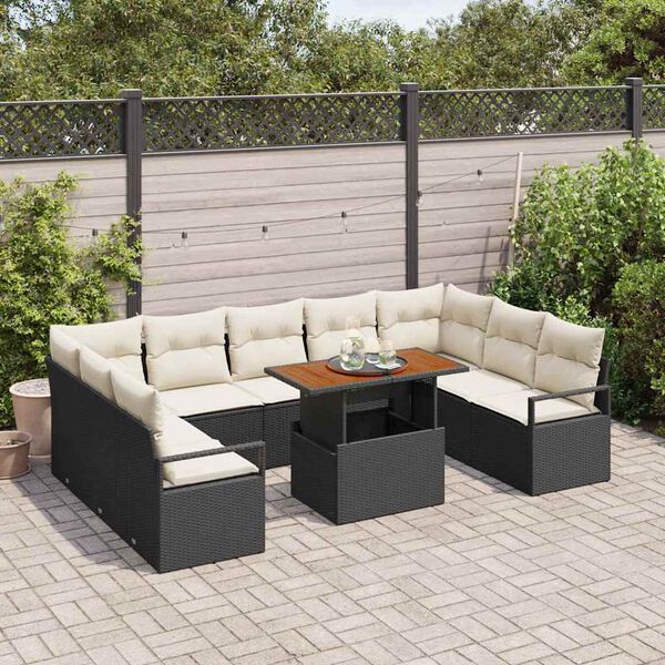 vidaXL Conjunto de Sof&aacute; de Jardim 10 pcs Preto Rattan Sint&eacute;tico
