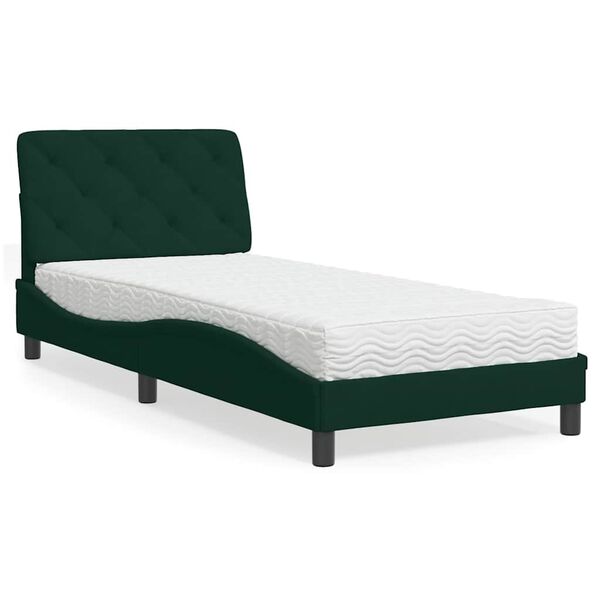 vidaXL Cama com colch&atilde;o 80x200 cm veludo verde-escuro