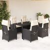 vidaXL 7 pcs conjunto de jantar p/ jardim c/ almofad&otilde;es vime PE preto